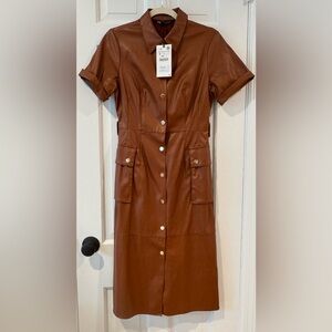 Zara Tan Faux Leather Collared Dress - NWT